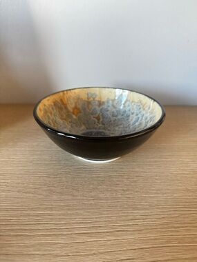 Handcrafted Crystalline Ceramic Bowl in Black and Cream